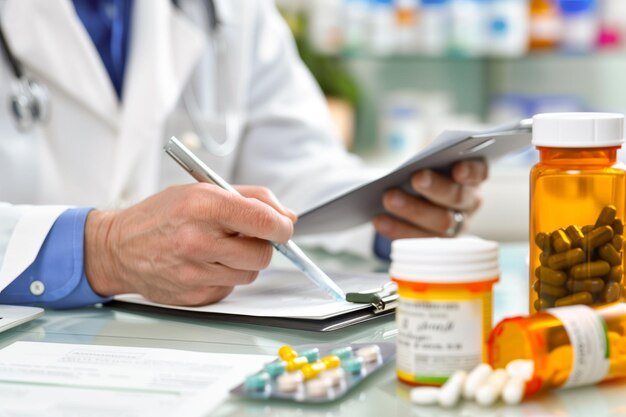 doctor writing prescription clinic
